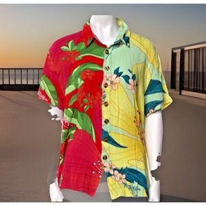 Farm Rio Unisex Size XL S/S Mixed Pletra Boy Shirt Tropical Hawaiian *FLAWS*